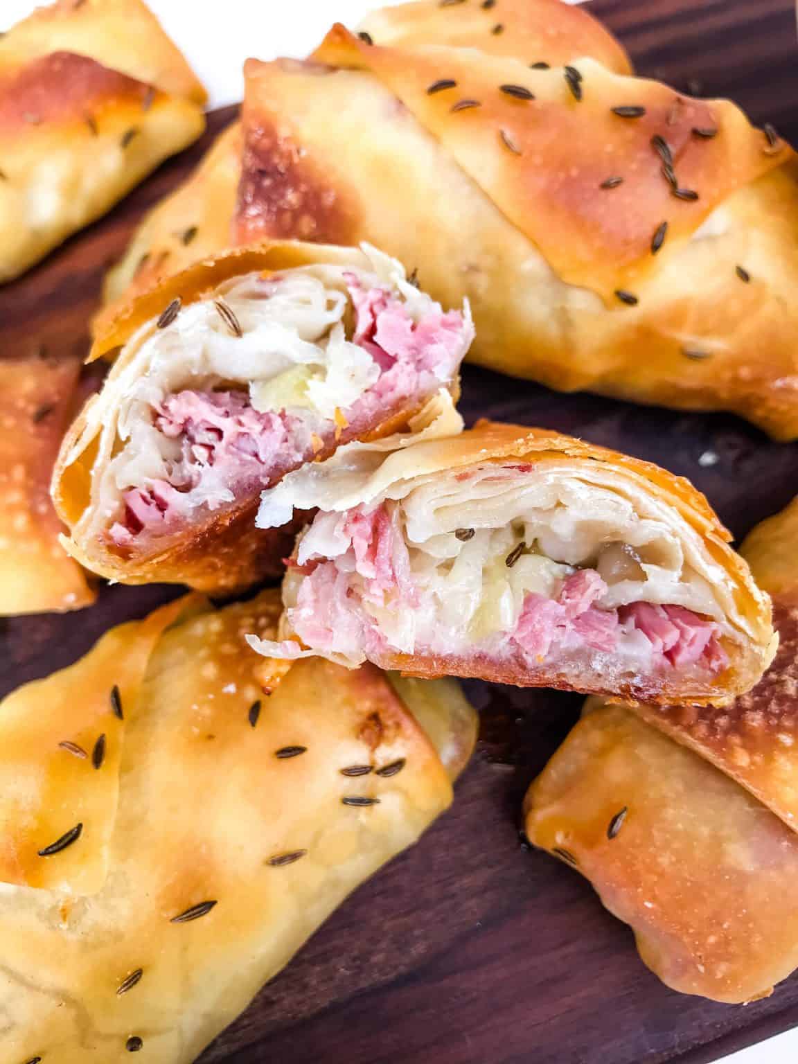 Baked Reuben Egg Rolls with Thousand Island Sauce - Three Olives Branch